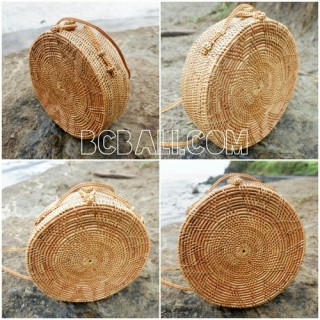 star circle disc women bag ata grass rattan flower strap bali handmade